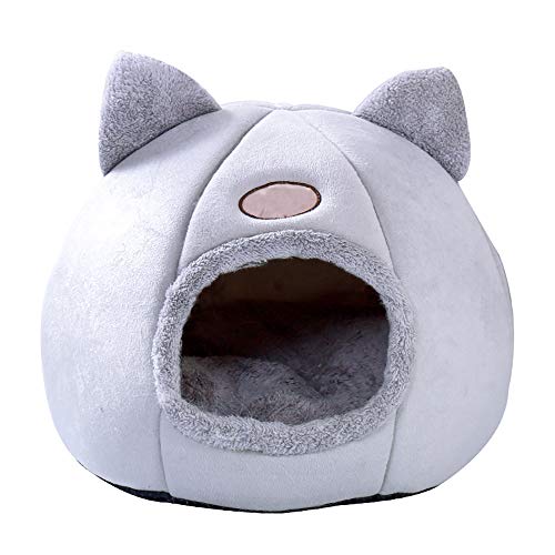 SHPEHP Gato Cama para Perros Forma Redonda y Cueva Cama autocalentable Tienda para Mascotas Casa Perrera Invierno Cálido Nido-Disponible en Varios tamaños Opcional-Grey-L