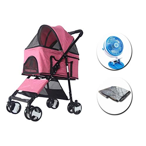 Silla De Paseo For Perros con Funda para Lluvia, 4 Ruedas Paseante Carrito De Cochecito Viajar Al Aire Libre Plegable Bolso Carro del Gato Perrito A Prueba De Viento (Color : A-)