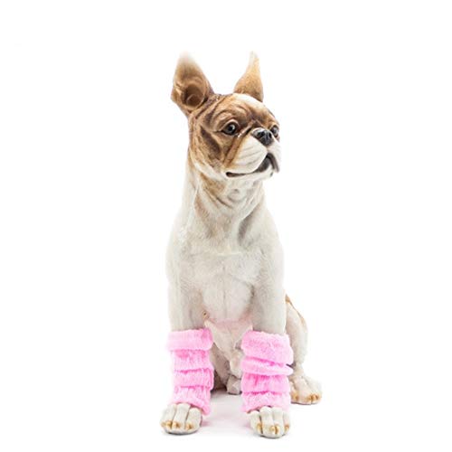 Simis De Punto para Perros Calentadores de la Pierna, 4pcs / Set de Invierno Piernas Gato Caliente Calcetines Hock Protector Durable Fuera Juntas Mascotas Rodilleras Suministros,Rosado,M