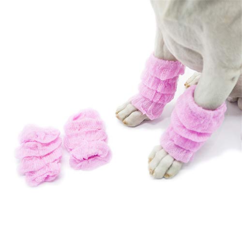 Simis De Punto para Perros Calentadores de la Pierna, 4pcs / Set de Invierno Piernas Gato Caliente Calcetines Hock Protector Durable Fuera Juntas Mascotas Rodilleras Suministros,Rosado,M