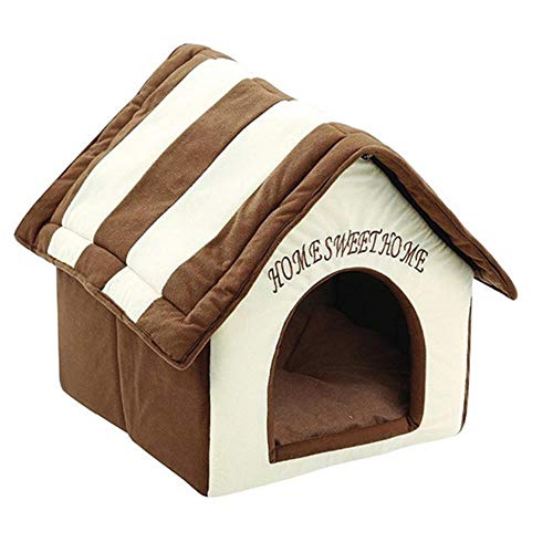 Sizwea Cama para Perros y Gatos cómoda y móvil casa para Mascotas Cama pequeña Alfombra para Perrera Lavable Suministros para Mascotas, café, 38 x 34 x 45 cm