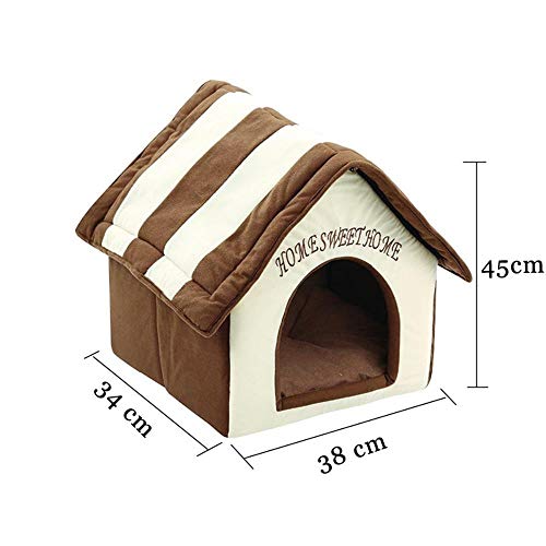 Sizwea Cama para Perros y Gatos cómoda y móvil casa para Mascotas Cama pequeña Alfombra para Perrera Lavable Suministros para Mascotas, café, 38 x 34 x 45 cm