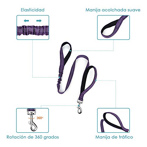 SlowTon Cinturón de Seguridad de Coche para Perros Doble cinturón de Seguridad con Correa, Ajustable Tira Reflectante cinturón de Seguridad (Púrpura, Correa de Perro Doble y Correa para Perros)