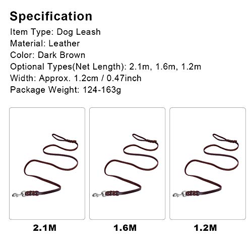 Smandy Correa de Perro de Cuero, Correa de Cuero de la Cuerda de Seguridad de la Correa del Plomo del Perro del Animal doméstico para Caminar el Entrenamiento Corriente(2.1m)