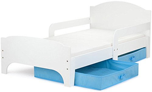 Smart Cama Infantil de Madera 140/70 Cama Para Niños Marco de Cama Colchón y Cajón Cómodo Alta Validad Vuarto de Niños Muebles Para Niños Dormitorio Impresa Blanco