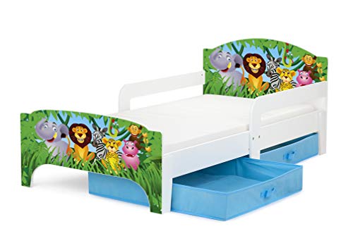 Smart Cama Infantil de Madera 140/70 Cama Para Niños Marco de Cama Colchón y Cajón Cómodo Alta Validad Vuarto de Niños Muebles Para Niños Dormitorio Impresa