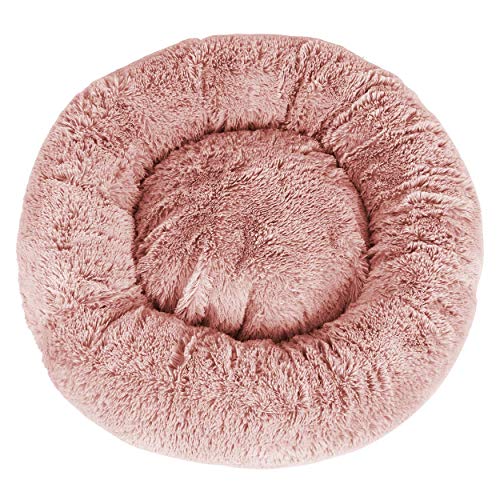 SNING Redonda Nido de Donut Cama para Mascotas Cama Gato Autocalentamiento Felpa Cueva de anidación Cama Perro Cama calmante Alivio ortopédico Mejorado Lavable-XL - 35 in Rosado