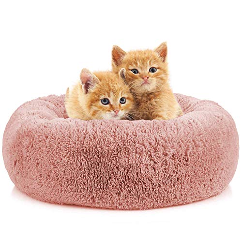 SNING Redonda Nido de Donut Cama para Mascotas Cama Gato Autocalentamiento Felpa Cueva de anidación Cama Perro Cama calmante Alivio ortopédico Mejorado Lavable-XL - 35 in Rosado