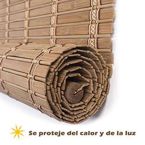 Solagua 6 Modelos 14 Medidas de estores de bambú Cortina de Madera persiana Enrollable (150 x 225 cm, Marrón)