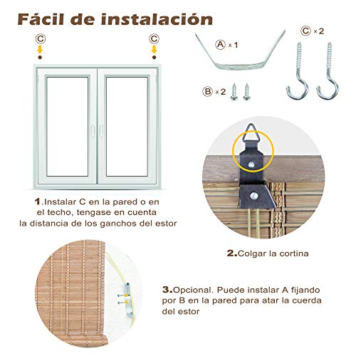 Solagua 6 Modelos 14 Medidas de estores de bambú Cortina de Madera persiana Enrollable (150 x 225 cm, Marrón)