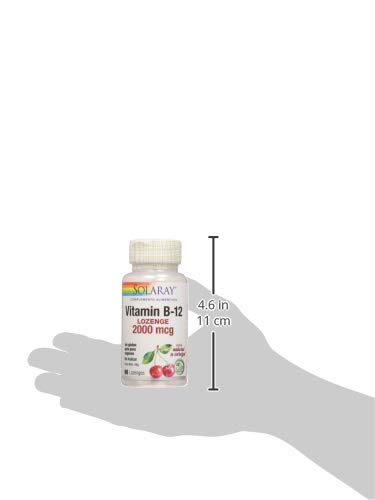 Solaray Vitamina B-12 2000mcg | Sabor a cereza natural sin azúcar | Energía saludable y soporte de glóbulos rojos | Sin Gluten | Apto Para Veganos | 90 Lozenges