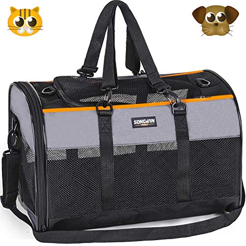 Songwin Trasportin Gato Grande Trasportines Perro Bolsa de Tela Transporte para Gato y Animales Viaje Bolso para Coche （Gris, L)