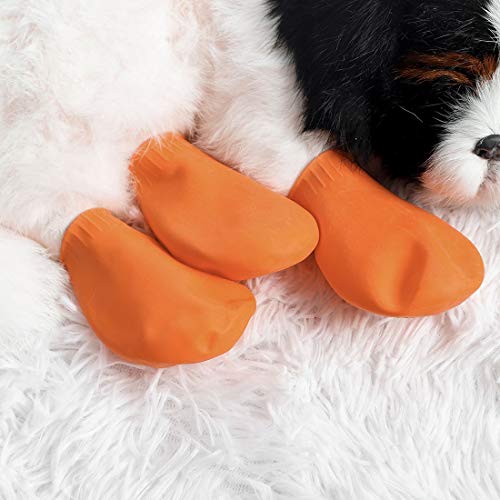 sourcing map Perro Lluvia Zapatos Mascota Botas Agua Desgaste Resistente para Perro Exterior Caminar Correr Zapatos Pata Protectores 4uds Naranja L