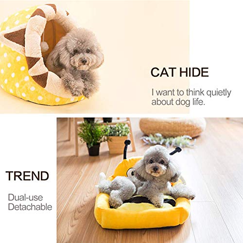 Suave y cálida cama de gato de dibujos animados nido de perro, nido de mascota extraíble semicerrado casa de perro cama de gato esteras para mascotas suministros para mascotas otoño e invierno-S