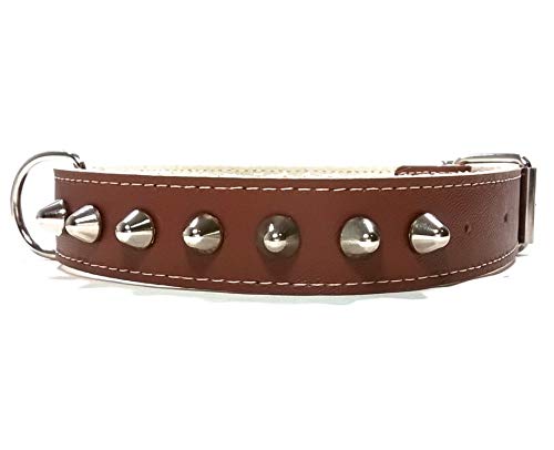 Superpipapo Original Collar para Perro de Cuero Marrón con Pinchos, Todas Las Tallas, Correa Opcional, Piel de Calidad, Diseño Hecho a Mano, Grande, 55 cm X: Cuello 40-45 cm, Ancho 28mm