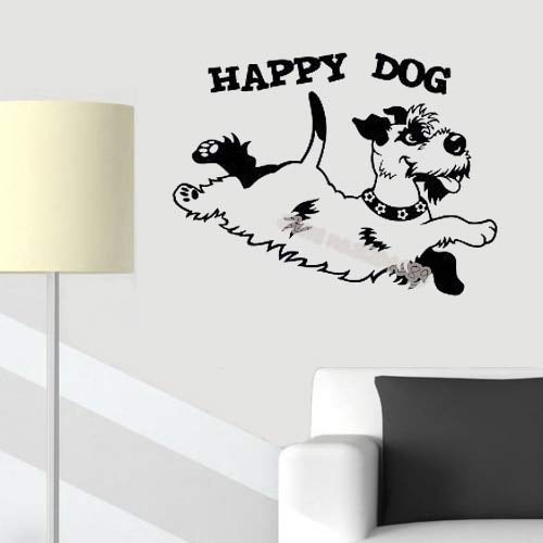 supmsds Happy Dog Quotes Wall Sticker Animal Cute Puppy Pet Playing Home Decor Kids Bedroom Nursery Vinyl Decal 75X56CM