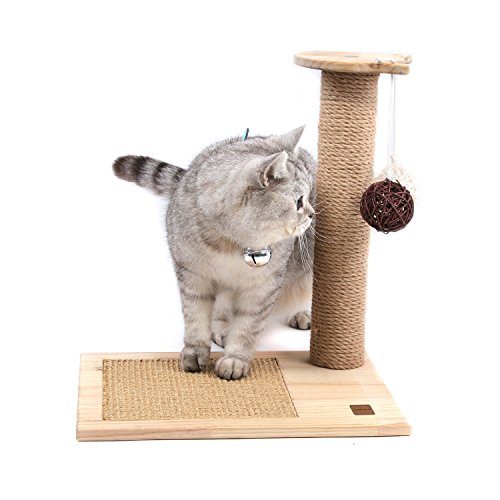 SWEET DEVIL Árbol Rascador para Gatos con Poste Rascadore y 2 Bolas Colgantes Juguete de Gato Sisal Natural,Medio,42 cm de Altura