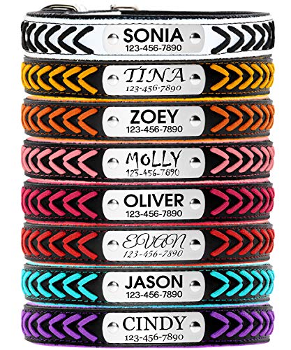 TagME Collar de Perro de Cuero Personalizado, Collares de Perro Acolchados con Nombre Grabado y Número de Teléfono para Perros Pequeños Medianos Grandes, 8 Colores y 5 Tamaños, XS/S/M/L/XL