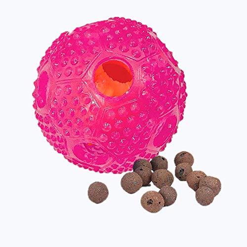 TERRA Juguete Interactivo para Perros IQ Treat Ball Juguetes dispensadores de Alimentos para Perros pequeños, medianos y Grandes Pelota Dura para Masticar Limpia los Dientes Goma no tóxica (Red)