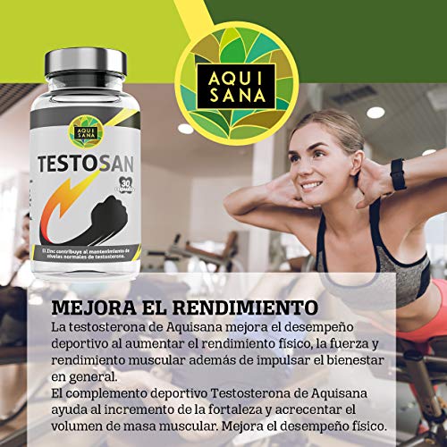 Testosan-Aquisana |Testosterona Suplemento Deportivo | Más fuerza, resistencia y Energía | Quemagrasas | Maca + Zinc | Libre de Alérgenos-(30 CAP)