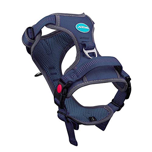 ThinkPet Arnés sin tirón Arnés Deportivo Transpirable con asa - Chaleco de Seguridad para Perros Acolchado Reflectante Arnés Ajustable, Clip Trasero/Delantero para un fácil Control M Azul Oscuro