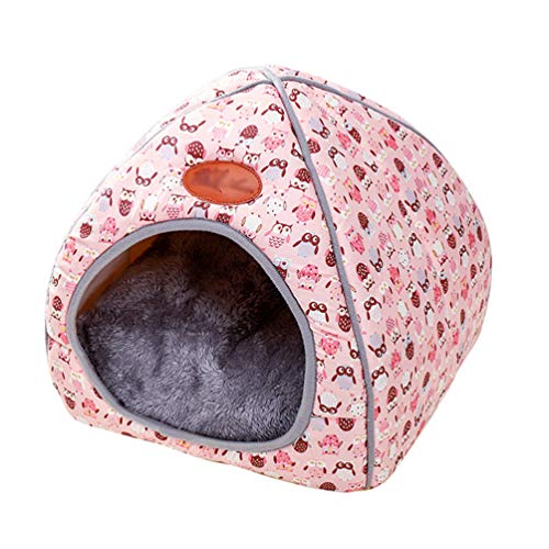 TianBin Moda Plegable Nido de Mascotas Otoño e Invierno Cerrado Perrera Hay un Arco en Top (Rosa, L)