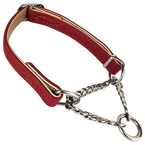 Tineer Collar de Cuero de Perro de Cachorro para Mascotas Collar de martingala para Perros, Cadena de Acero Inoxidable Duradera para Perros pequeños de Razas Medianas (M(Neck:13.0-18.5''), Rojo)