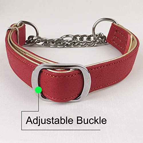 Tineer Collar de Cuero de Perro de Cachorro para Mascotas Collar de martingala para Perros, Cadena de Acero Inoxidable Duradera para Perros pequeños de Razas Medianas (M(Neck:13.0-18.5''), Rojo)