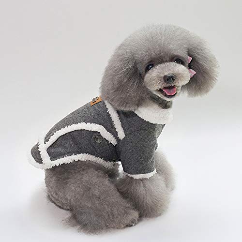 Tineer Mascota Perro Otoño Invierno Ropa Fresca Ropa de Abrigo Estilo Británico Chaleco Abrigo Chaqueta Abrigos con Cuello de Piel Pequeño Perros Medianos (S, Grey)