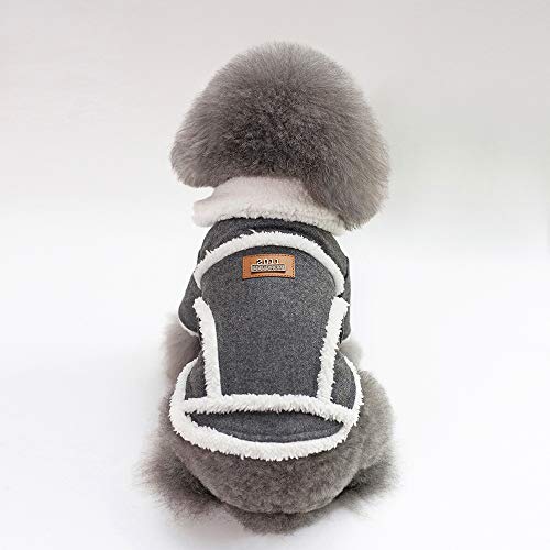 Tineer Mascota Perro Otoño Invierno Ropa Fresca Ropa de Abrigo Estilo Británico Chaleco Abrigo Chaqueta Abrigos con Cuello de Piel Pequeño Perros Medianos (S, Grey)