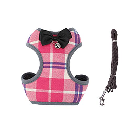 Tineer Pet Dog Plaid Bow Tie arnés Chaleco con Correa de Nylon para Cachorro de Gato Caminando o entrenando (M, Rosado)