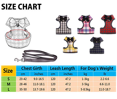 Tineer Pet Dog Plaid Bow Tie arnés Chaleco con Correa de Nylon para Cachorro de Gato Caminando o entrenando (M, Rosado)