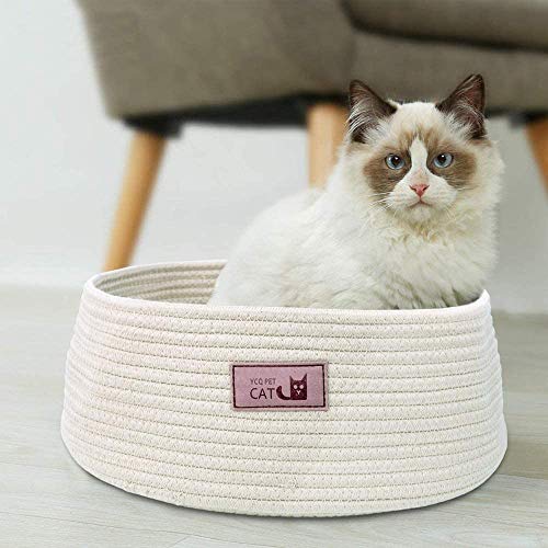 Tondo Cuccia Gatto, Cotone Lavabile Cuccia Cane Semplice Design Traspirante Ovale Pet Bed Morbido Forte Cat Blanket Letto Gatti Quattro Stagioni Universale Nido Gatto Cat Bed (Beige)