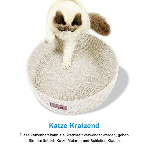 Tondo Cuccia Gatto, Cotone Lavabile Cuccia Cane Semplice Design Traspirante Ovale Pet Bed Morbido Forte Cat Blanket Letto Gatti Quattro Stagioni Universale Nido Gatto Cat Bed (Beige)