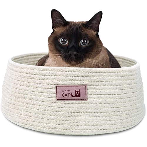 Tondo Cuccia Gatto, Cotone Lavabile Cuccia Cane Semplice Design Traspirante Ovale Pet Bed Morbido Forte Cat Blanket Letto Gatti Quattro Stagioni Universale Nido Gatto Cat Bed (Beige)