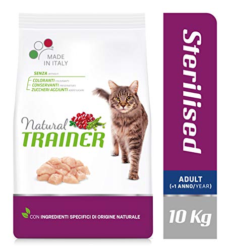 Trainer Natural Cat Sterilised Adult con Carne Blanca y Fibra de pisel, 10 kg - 10000 g