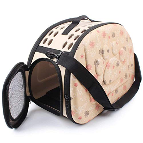 Transportin Perro/Transportin Gato, Respirable Plegable Bolsa de Viaje para Mascotas (M Espuma, Beige)