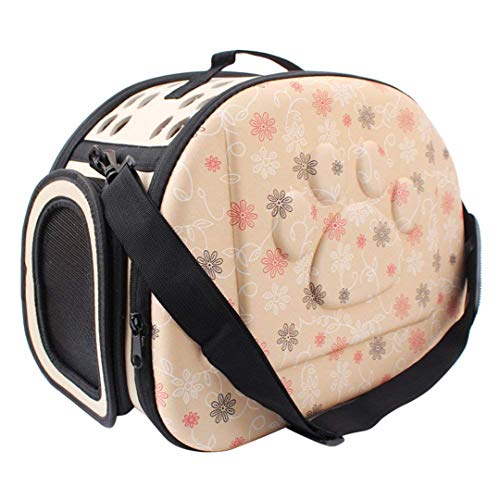 Transportin Perro/Transportin Gato, Respirable Plegable Bolsa de Viaje para Mascotas (M Espuma, Beige)