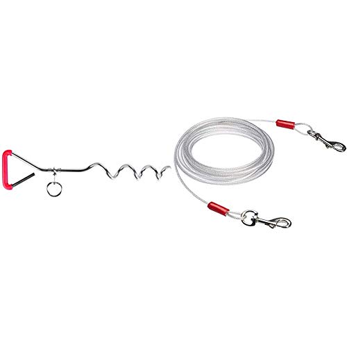 Trixie Piqueta Enganche al Suelo, Galvanizada, 40 cm, 9 mm, Acero, Talla única + AmazonBasics 2590, Cable para Atar Perros (hasta 40 kg, 7,62 m), Blanco