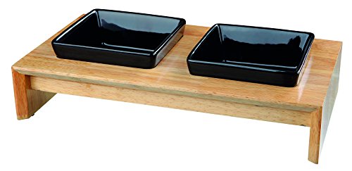 Trixie Set Comederos Perros Cerámica - Platos para Perros Accesorios Perros Cerámica Madera Bandeja 2 × 0.2L, 28×5×15 cm Negro