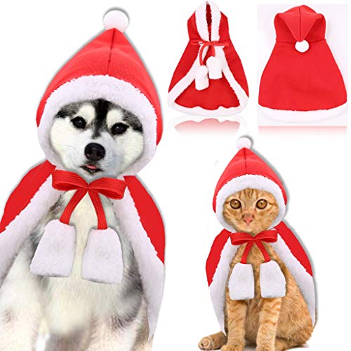 TWBB Ropa Perro Pequeño Invierno, Pet Dog Christmas Capa con Capucha Capa Ajustable con Cuello y Pajarita Lindo Disfraz de Navidad para Gato, Perro, Ropa de Cachorro Yorkshire Chihuahua