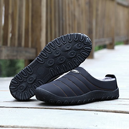 UBFEN Zapatillas de Estar Mujer Invierno Interior Exterior Zapatos Caliente de Lana como Peluche Forro Suela de Goma Anti Skid Slip On Guantes 39 EU A Negro