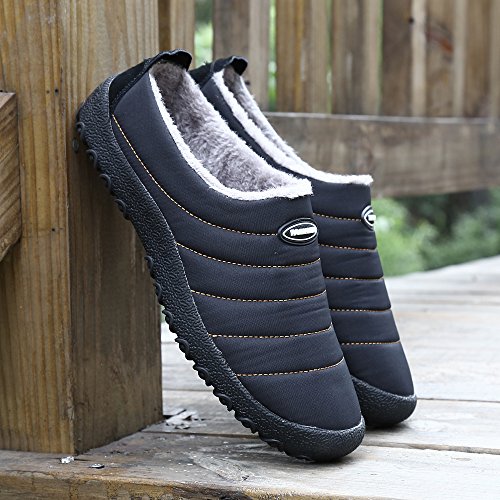 UBFEN Zapatillas de Estar Mujer Invierno Interior Exterior Zapatos Caliente de Lana como Peluche Forro Suela de Goma Anti Skid Slip On Guantes 39 EU A Negro