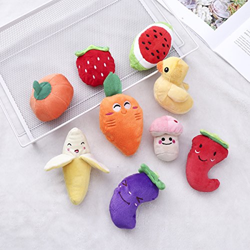 UEETEK 9pcs perro chirriante juguetes frutas y verduras mascotas felpa masticar juguetes para perrito pequeños perros