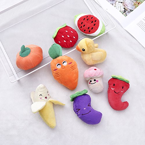 UEETEK 9pcs perro chirriante juguetes frutas y verduras mascotas felpa masticar juguetes para perrito pequeños perros