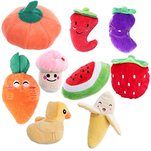 UEETEK 9pcs perro chirriante juguetes frutas y verduras mascotas felpa masticar juguetes para perrito pequeños perros