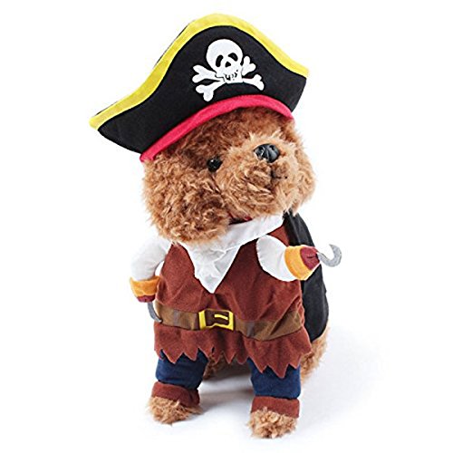 UEETEK Traje de traje de mascotas, Funny Cool Caribbean Pirate Pet traje de Navidad de Halloween con sombrero para perros pequeños y medianos Gatos, tamaño M