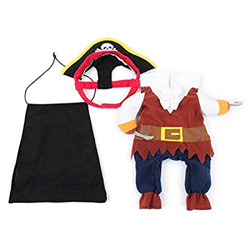 UEETEK Traje de traje de mascotas, Funny Cool Caribbean Pirate Pet traje de Navidad de Halloween con sombrero para perros pequeños y medianos Gatos, tamaño M