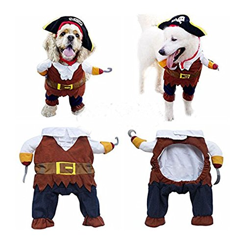 UEETEK Traje de traje de mascotas, Funny Cool Caribbean Pirate Pet traje de Navidad de Halloween con sombrero para perros pequeños y medianos Gatos, tamaño M