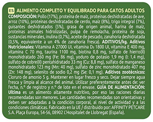 ultima Pienso para Gatos Adultos con Pollo, Pack de 5 x 800g - Total: 4kg